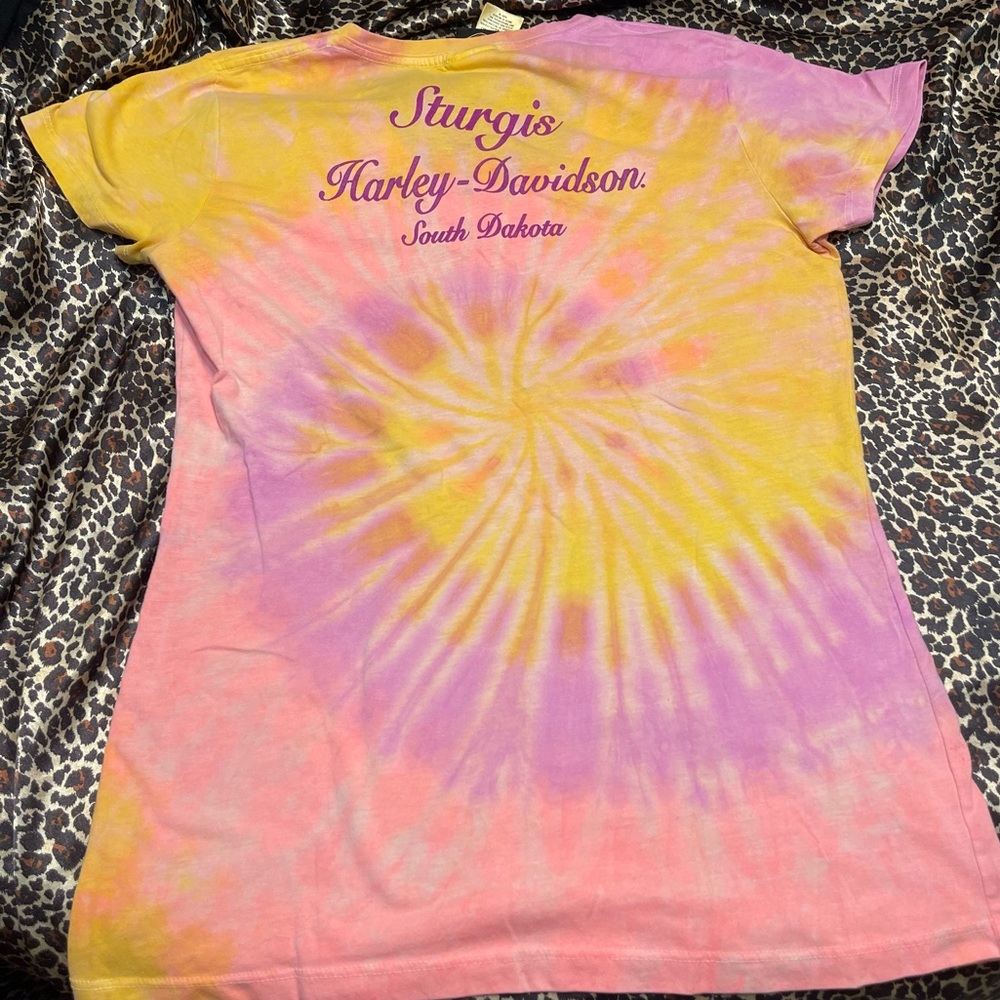 Y2k Harley Davidson Motorcycles Tie-Dye V-neck T-shirt - Picture 10 of 10